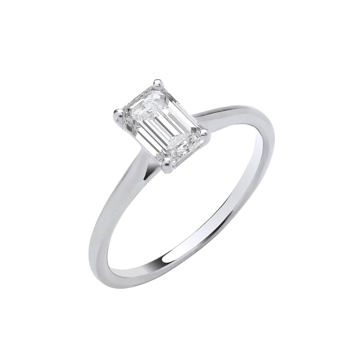 1.00ct Lab Grown Emerald Cut Solitaire Diamond Engagement Ring 18K White Gold– IGI Certified