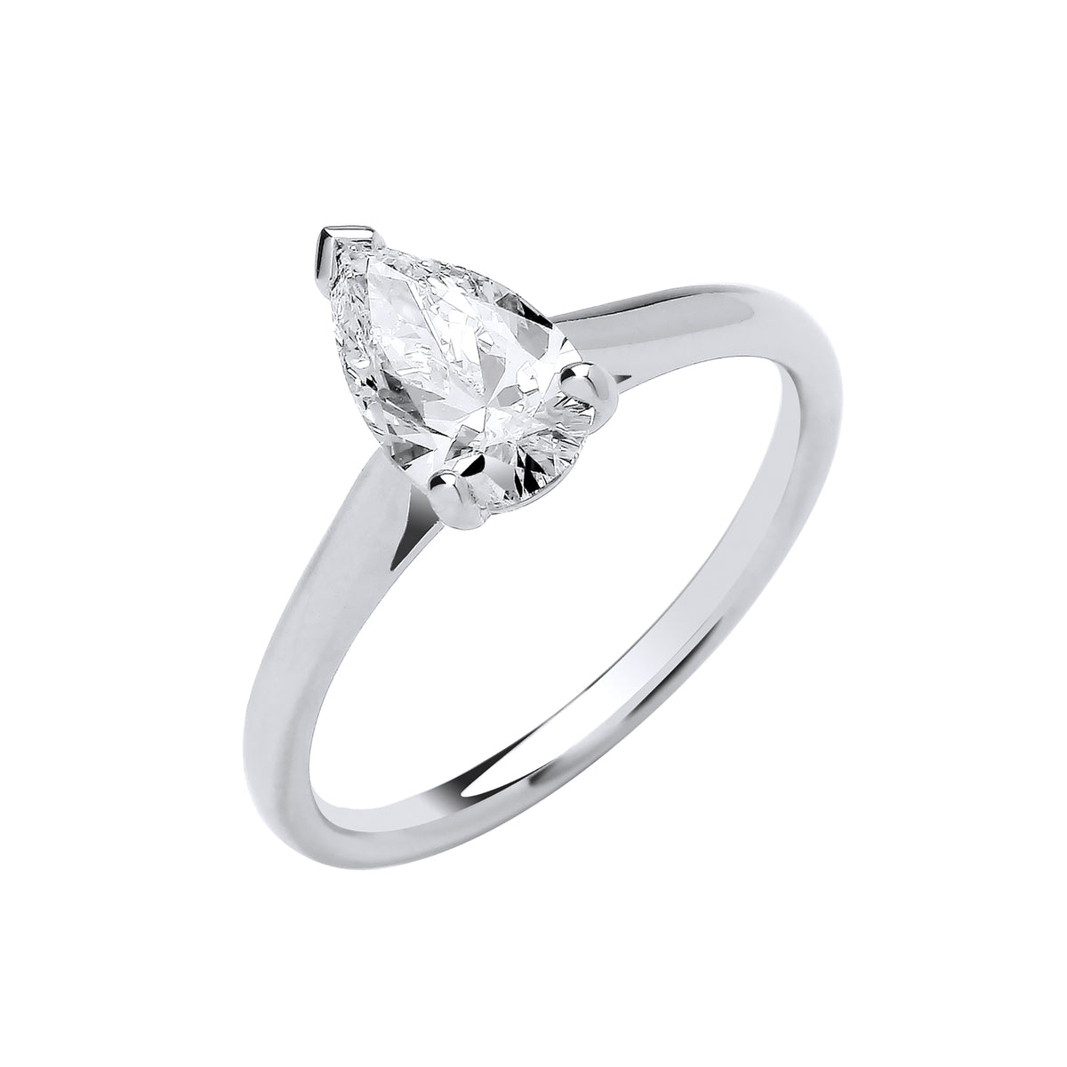 1.00ct Lab Grown Pear Cut Solitaire Diamond Engagement Ring 18K White Gold – IGI Certified
