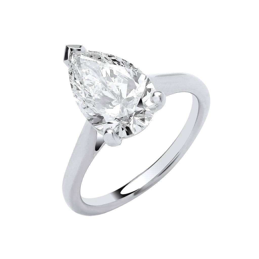 3.00ct Lab Grown Pear Cut Solitaire Diamond Engagement Ring 18K White Gold – IGI Certified