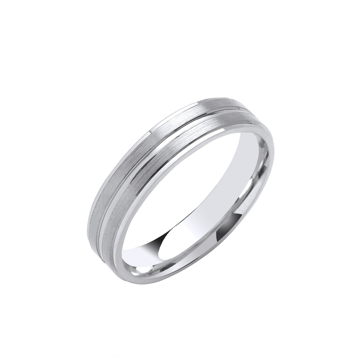 Platinum 950 5mm Flat Court Wedding Band with Track Edge & Centre Detail